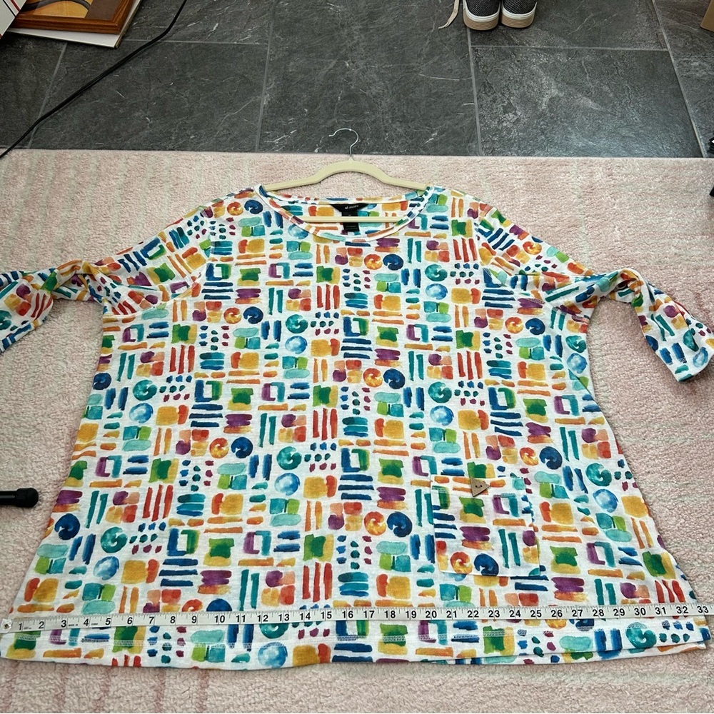 Ali Miles Colorful Geometric Print Tunic Top Size 3X 3/4 Sleeves Art to Wear - Picture 10 of 12